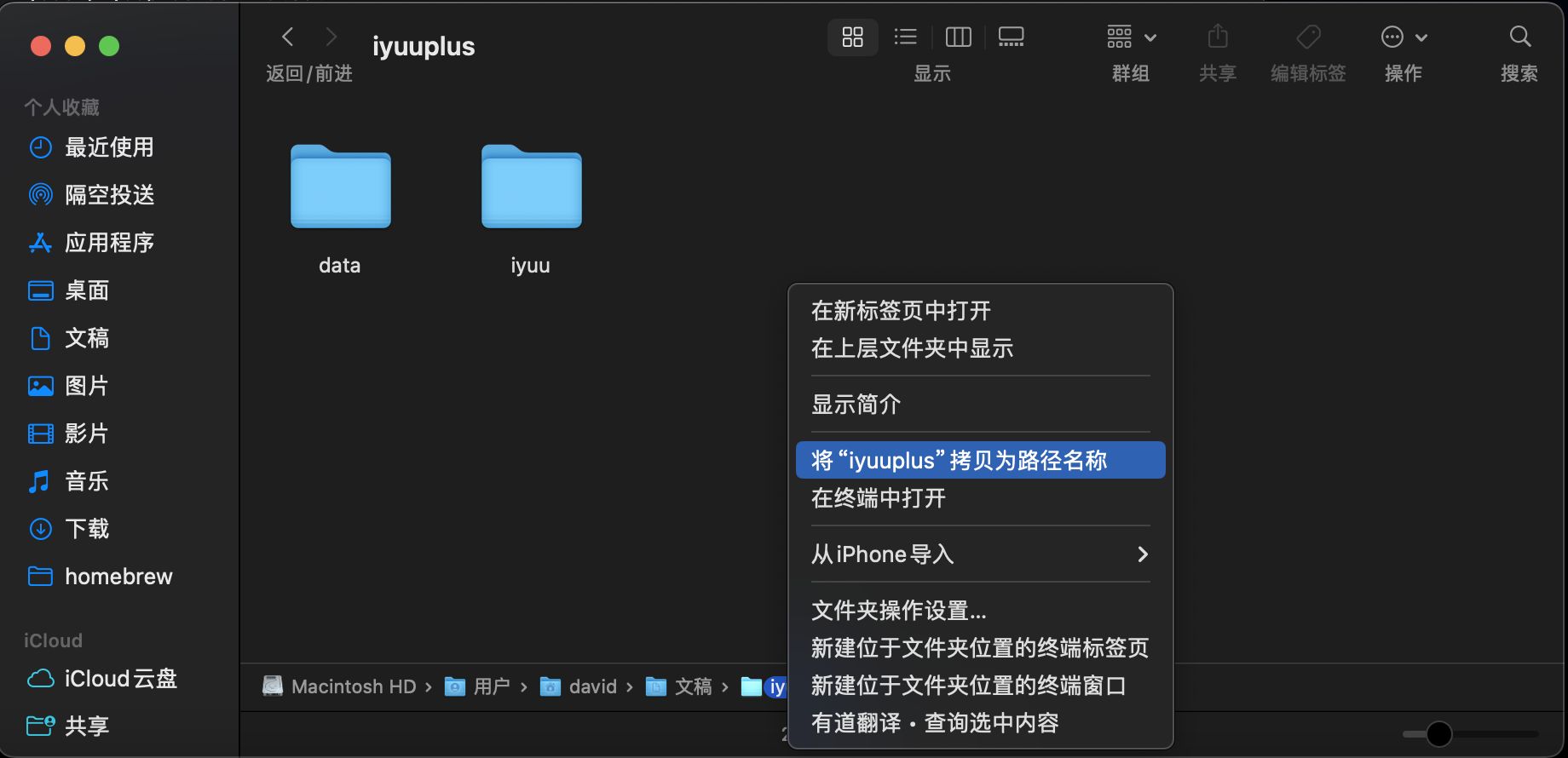 将iyuuplus拷贝为路径名称